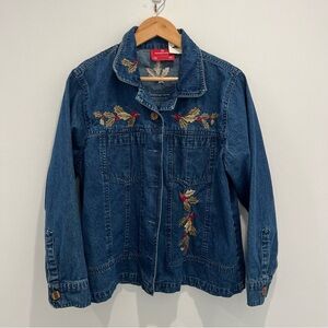 NORTH CREST Vintage Embroidered Denim Jacket with Holly Leaf | Women’s L